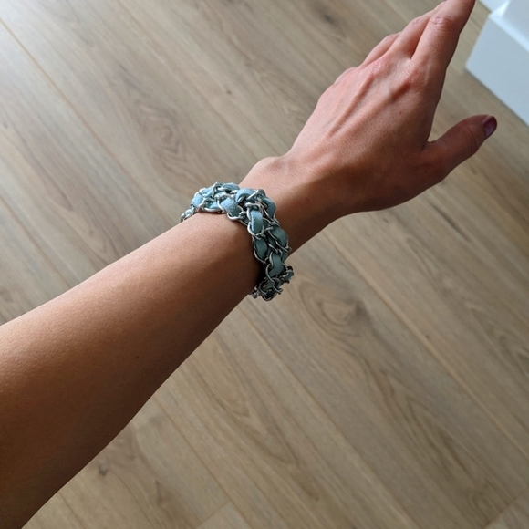 Necklace and bracelet Set - Gorgeous light blue leather - Picture 2 of 7